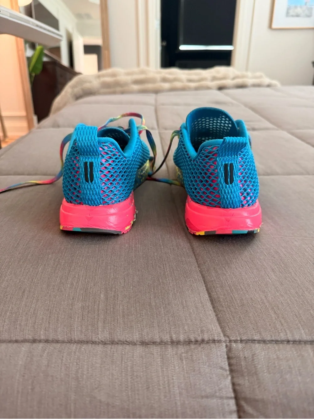 NOBULL Teal Mesh Athletic Shoes with Rainbow Sole